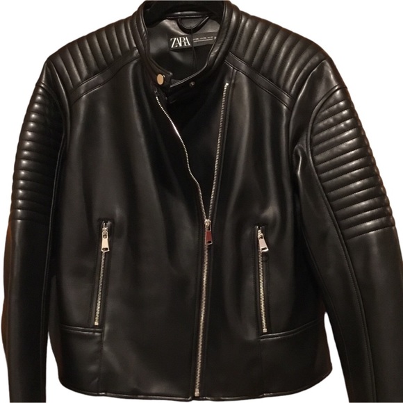 Zara Jackets & Blazers - ZARA Biker Jacket Black Faux Leather Zip Size: XXL❗️READ & CHECK MEASUREMENTS❗️